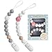 Pacifier Clip, TYRY.HU Rose Binky Holder Soothie Chain for Teething Relief Silicone Beaded Teether Toy Perfect Baby Shower Gifts for Girl or Boy (White+Grey)