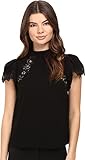 Rebecca Taylor Women's Ss Crepe Lace Top