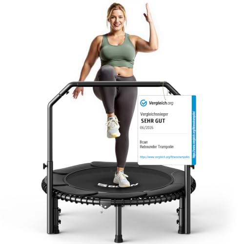 BCAN Rebounder-Trampolin für Erwachsene,102/122cm,204/250kg Belastbarkeit,mit Bungee-Seilen,verstellbarem Griff,stabil,leise,für drinnen und draußen,G