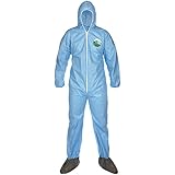 Lakeland SafeGard Economy SMS Coverall with Hood and Boots, Disposable, Elastic Cuff, X-Large, Blue (Case of 25)