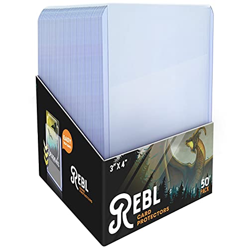 ReBL Toploader Card Protectors (50Pack) Rigid Clear Card Sleeves Hard Plastic Works with