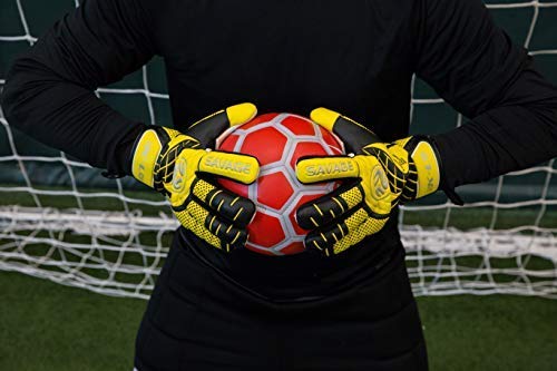 FINGERSAVE Goalkeeper Gloves by K-LO - The Savage Goalie Glove Has Fingersave Protection in All 5-Fingers to Prevent Injury and Improve Shot Blocking. Super Sticky Palms.Youth & Adult Sizes. Yellow. - Thumbnail 4