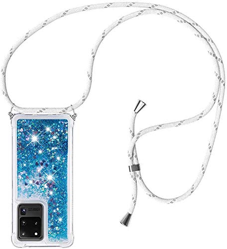Compatible with Samsung Galaxy A80 Crossbody Case 3D Moving Glitter Sparkle Floating Liquid Shiny Quicksand Cover - Shell Adjustable Lanyard Strap Phone Chain Case