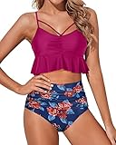 Tempt Me Hot Pink Floral Two Piece High Waisted
