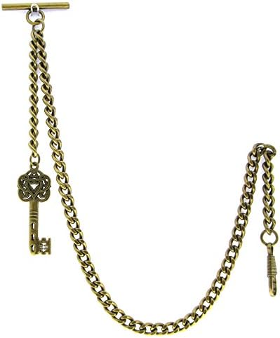 Albert Chain Pocket Watch Curb Link Chain Antique Brass Plating Key Fob T Bar AC06