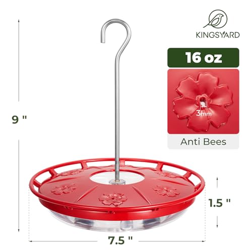 Kingsyard 2 Pack 16 OZ Disc Hummingbird Feeders for Outdoors Hanging, 6 Bee Proof Feeding Ports Leak-Proof Humming Nectar Bird Feeder, Ant Moat Easy Clean, Jelly Oriole Feeders, Garden Décor Gifts