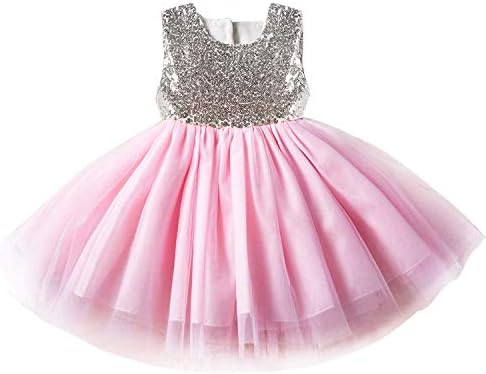 Little Girls Princess Tulle Dress Party Ball Gown Sleeveless Backless Sequin Mesh Tutu Dress AT11