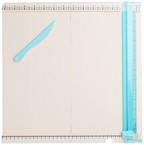 We R Memory Keepers Trim and Score Board, Includes 12x12 Inch Board and One Scoring Tool, Uses V3 Side Blade, Cuts Large Scrapbook Pages, Sturdy Locking, Precise Blades, With Storage Compartment