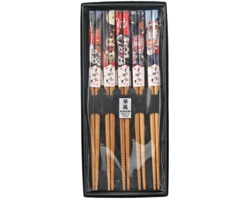 Japanese Chopsticks 5 Pair Set Dining Table Starter Kit Beautiful Gift Item Nicely Packaged (Maneki Neko) - Thumbnail 2