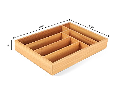 Cutlery Tray Kitchen Utensil Drawer - Bamboo 6 Slot Silverware Drawer Dividers - Storage Wooden Organizer Flatware Holder - Thumbnail 6