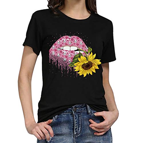 Plus Size Tops for Women,LuluZanm Sales! Ladies Summer Lips Printed Blouse Loose Fashion O Neck Soft Basic T-Shirt