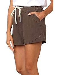 Pantalones cortos de playa de lino y algodón con cordón elástico en la cintura, color liso