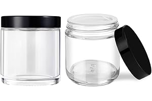 4 oz Glass Jars with Lids, Tecohouse Clear Glass Jars with Black Lids & Inner Liners, Mini Travel Sample Containers for Slime, Makeup, Cream, Lotion, Cosmetic - 2 pack