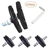 Alritz Bike Brake Pads Set, 3 Pairs Road Mountain Bicycle V-Brake Blocks Shoes with Hex Nut and Shims, No Noise No Skid, 70mm, for Front and Back Wheel