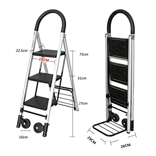 ZXMTC Shopping Trolleys Step Ladder Aluminum 2 in 1 Folding Hand Truck