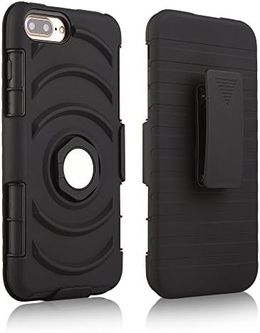 iPhone 8 Plus iPhone 7 Plus Combo case, Hybrid Dual Layer Armor Defender Protective Case Cover + Belt Clip Holster for iPhone 8 Plus/7plus [Black Ring Grip Cover]
