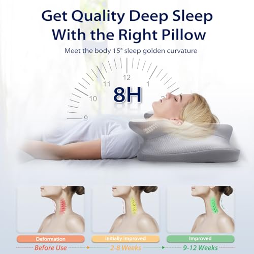 HOMCA Cervical Pillow for Neck Pain Relief, Ergonomic Neck Support Pillows for Sleeping, Memory Foam Bed Neck Pillow for Back Stomach Side Sleepers with Breathable Pillowcase