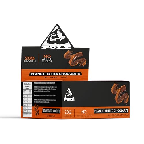 Pole Nutrition Chocolate Protein Bar, 22g Protein, No Added Sugar, 12 x 60g (PEANUT BUTTER CHOCOLATE)