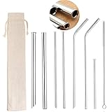 ZFITEI Stainless Steel Metal Straws, Reusable Comfortable Rounded tip Drinking Straws, Anti-Scratch Stainless Steel Straw Set of 7, Straws for 30&20 Oz Tumbler, Bubble Boba Tea Straws，7 Styles