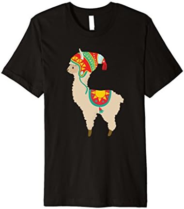 Mens Llama Drama T-shirt Llama wearing Knitting Hat Colorful Peru Medium Black