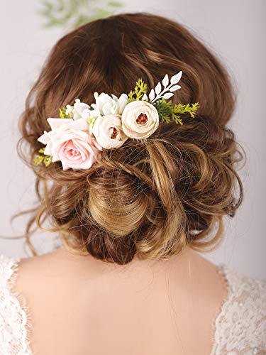 Kercisbeauty Floral Bridal Boho White Hair Comb Photo Shoot Hair Wreath Crown Spring Wedding Hair Piece Barrette Prom Girl