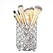 Feyarl Crystal Makeup Brush Holder Office Pen Pencil Holder Pot Candle Holder Votive Candle Lantern for Wedding Home Christmas Deco Gift (Silver)