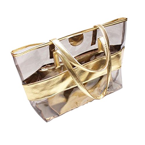 Top Shop Womens Handle Tote Transparent Beach Handbag Shoulder Bags Gold Satchels Trapeze