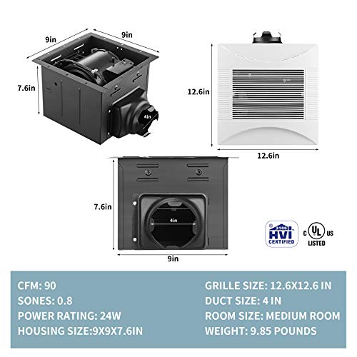 Tech Drive Super-Quiet 90 CFM, 0.8 Sone Bathroom Ventilation and Exhaust Fan (90CFM)