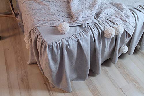 King 76''x80'' Linen Bed Skirt with Gathered Ruffles and Cotton Decking - Natural Linen Oatmeal, White or Grey Colors - Thumbnail 2
