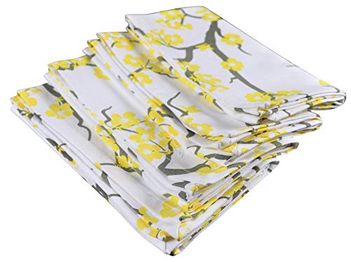 Crabtree Collection Deluxe Cotton Table Linens, Bright Colors for Kitchens and Dining Rooms - (Blossom Yellow/Gray Napkins)