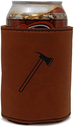 MODERN GOODS SHOP Leather Beer Coozie With Fire Axe Engraving - Oil, Stain And Water Resistant Beer Hugger - Standard Size Beer And Soda Can Sleeve