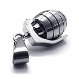 KONOV Stainless Steel Grenade Pendant Mens Necklace (Silver) 24 inch Chain