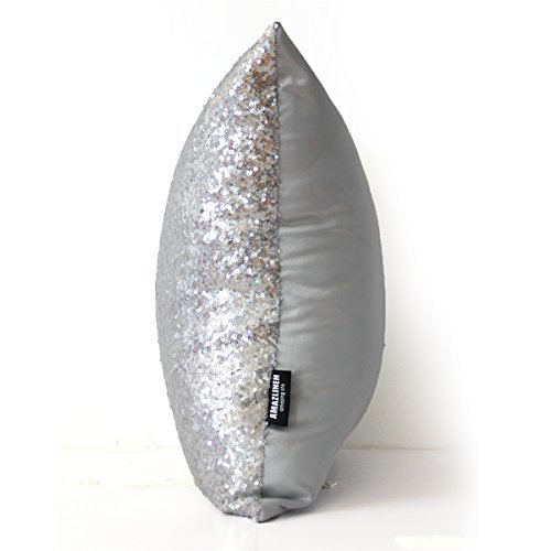 AMAZLINEN Sequin Pillow Cover- Decorative Cushion Covers- 18x18 Inches- Hidden Zipper- Back Side Mistique Satin Fabric- For Home, Party, Wedding & Formal Events- Comes Out In Multiple Colors (silver)