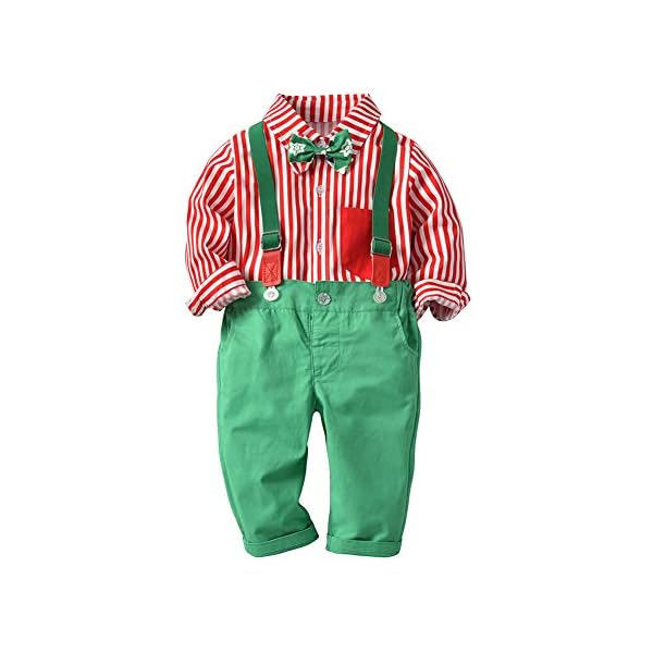 AIKSSOO 2Pcs Toddlers Baby Boys Outfit Set Bowtie Stripe Shirt+Suspender Pants