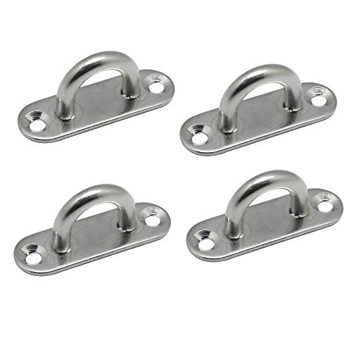 Homgaty 4Pcs 5mm 304 Stainless Steel Oblong Pad Eye Plate,Marine Hardware Staple Hook Loop