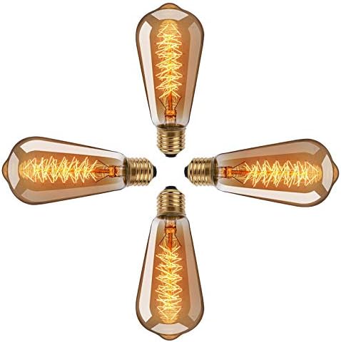 SidiOutil 4 Pack ST64 Edison Light Bulbs 40W Vintage Light Bulb, Dimmable Incandescent Light Bulb 220V E27 for Restaurant Home Office Light Fixtures Decorative Warm Light