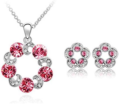 Fortunal FSTMMTLPINK Swarovski Element Ferris Wheel Necklace and Earrings Set Pink Crystals Jewelry Set