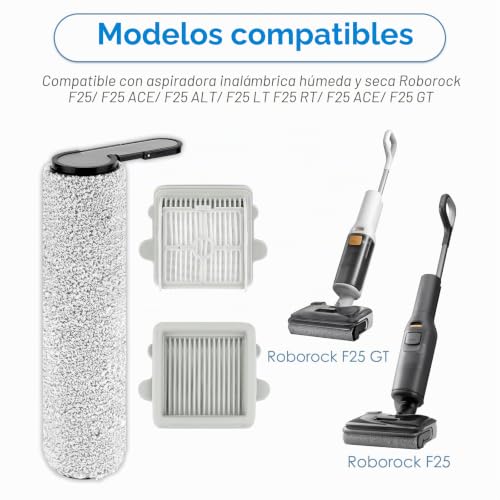 Set of 4 Replacement Brush Rollers F25 GT and HEPA Filter for Roborock F25 GT/F25/F25 LT/F25 RT/F25 ACE/ F25 ALT/ F25 ACE Combo/F25 Combo Vacuum Cleaner / 2 Brush Rollers and 2 HEPA Filters