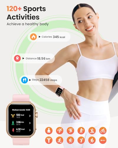 Women's Smart Watch with 100 Days of Autonomy, 1000 mAh Large Battery, 1.83 Inch Women's Smartwatch with Calls, SpO2, Heart Rate Monitor, Sleep, 120+ Sports Modes Calorie IP68 Pedometer Android iOS Rose Gold