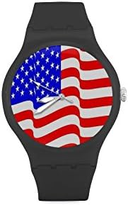 Red White Blue Star Stripe United States USA American Flag Unisex Round Rubber Sport Watch