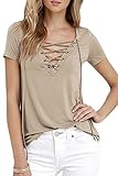 Cutiefox Womens V Neck Lace Up Bandage Short Sleeve T Shirt Top Blouse