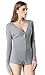 Moxeay V-Neck One Piece Bodysuit Long Sleeve Bodycon Rompers (Small, Gray)
