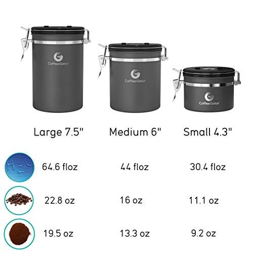 Coffee Canister - Coffee Gator Stainless Steel Coffee Container - Fresher Beans and Grounds for Longer - Date-Tracker, CO2-Release Valve and Measuring Scoop - Small, Pink