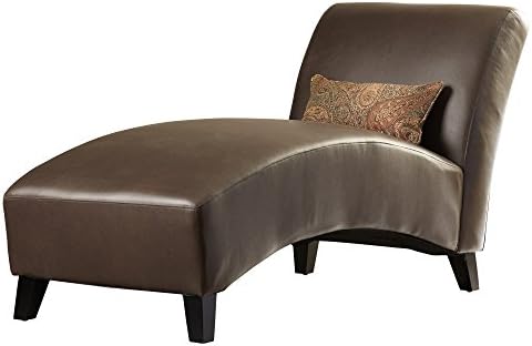 Contemporary Chaise Lounge Chair - Living Room Furniture - Faux Leather Upholstered Over Wood Frame - Accent Pillow Included (Brown)