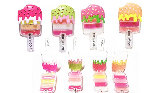 Toycamp Lip Gloss ice popsicles Shape 4 Pack Assorted Designs In Colorful Box, Girls Birthday Party Favor, Goody Bag Filler, Prize, Giveaway,