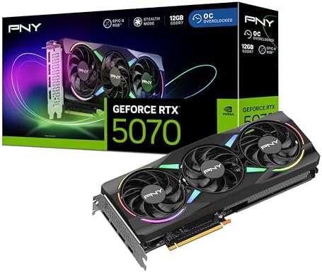 PNY NVIDIA GeForce RTX™ 5070 Epic-X™ ARGB OC Triple Fan, Graphics Card (12GB GDDR7, 192-bit, Boost Speed: 2685 MHz, SFF-Ready, PCIe® 5.0, HDMI®/DP 2.1, 2.4-Slot, NVIDIA Blackwell Architecture, DLSS 4)