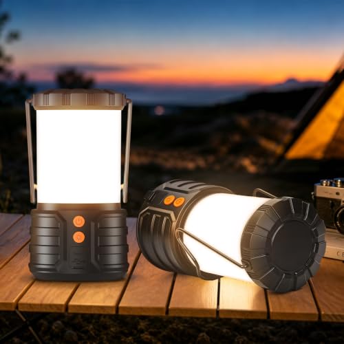 Tobeape Lampião LED Recarregável 5000mAh, Lanterna Camping e Acampamento com 3 Cores de Luz, IP65 à Prova d’Água, Luz de Emergência Portátil para Falta de Energia, Barraca, Pesca e Trilha, Kit com 2