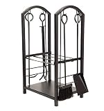 Lizh Metalwork Wrought Iron Log Rack with Fireplace Tools,Black