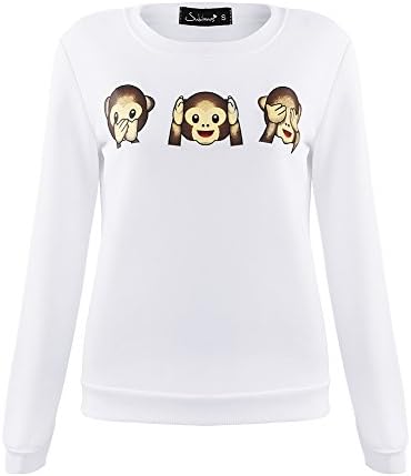 Jubileens Womens 3D Cartoon Sweatshirt Emoji Monkey Print Pullover Crewneck Top