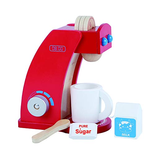 B&Julian Kaffeemaschine Spielzeug aus Holz mit 3 Kaffeepads Becher Milch Zucker Zubehör Kinderküche Set 8 TLG. für…